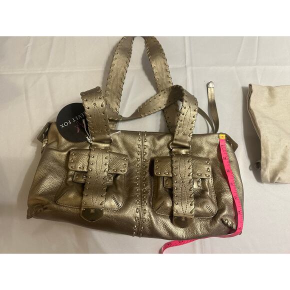 Michael Kors Metallic Gold Satchel Handbag – Western Stitch Detail - Picture 5 of 11